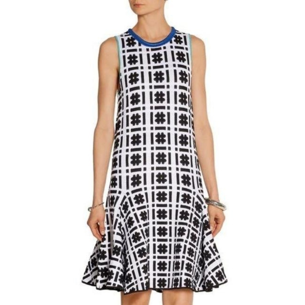 ISSA LONDON white hashtag knit midi flare  blue t